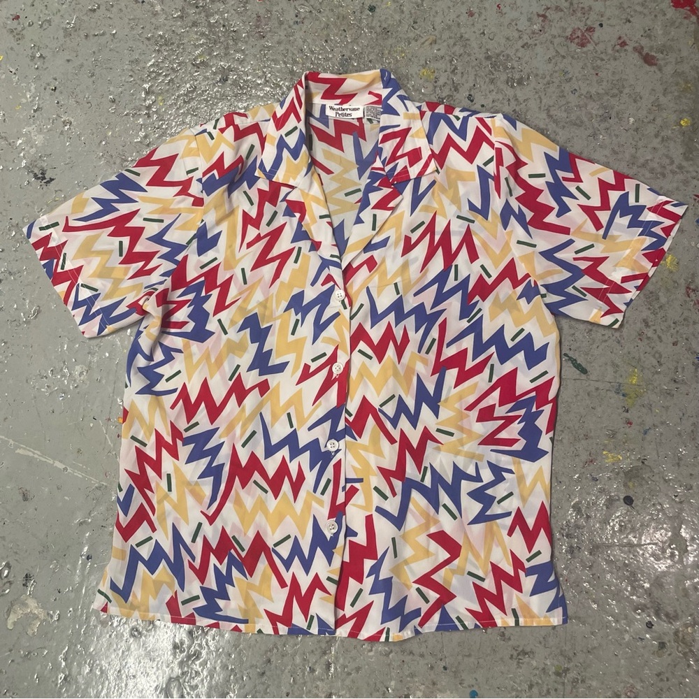 Vintage 1980s Abstract Geometric Button Up Shirt WeatherVane Petites Retro